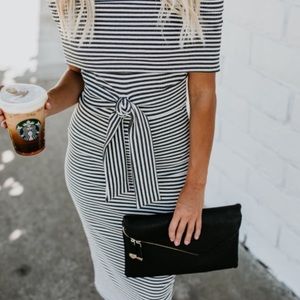 Ribbed Off-The-Shoulder Midi Dress